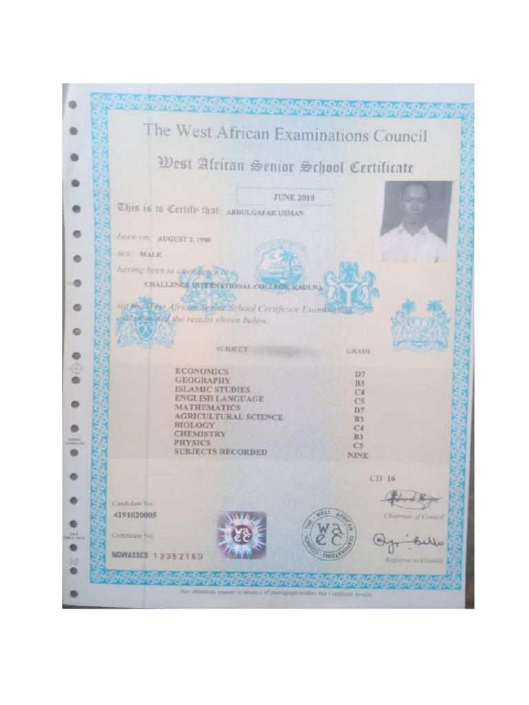 Abdulgafar Usman SSCE-1 | PDF