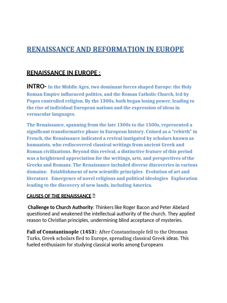 Renaissance and Reformation in Europe | PDF | Protestantism | Renaissance