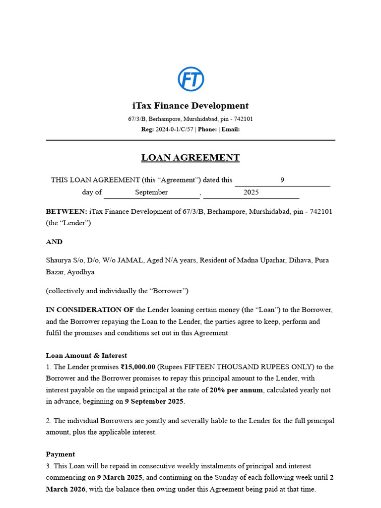 Shaurya Loan Agreement (4) | PDF | Loans | Interest