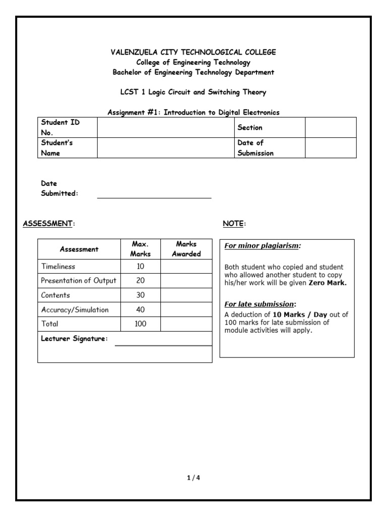 Assignment 1 Introduction to Logic Gates LABORATORY(1) | PDF ...