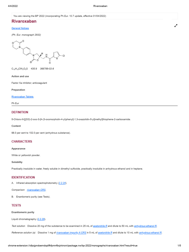 Rivaroxaban BP Monograph | PDF | Chromatography | Mixture