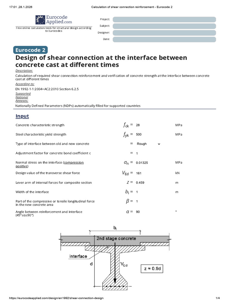 Calculation of Shear Connection Reinforcement - Eurocode 2 | PDF ...