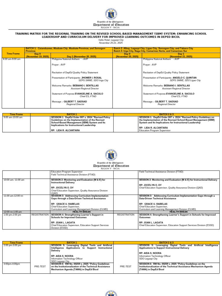 FINAL TRAINING MATRIX Nov. 18 2025 | PDF | Cognition