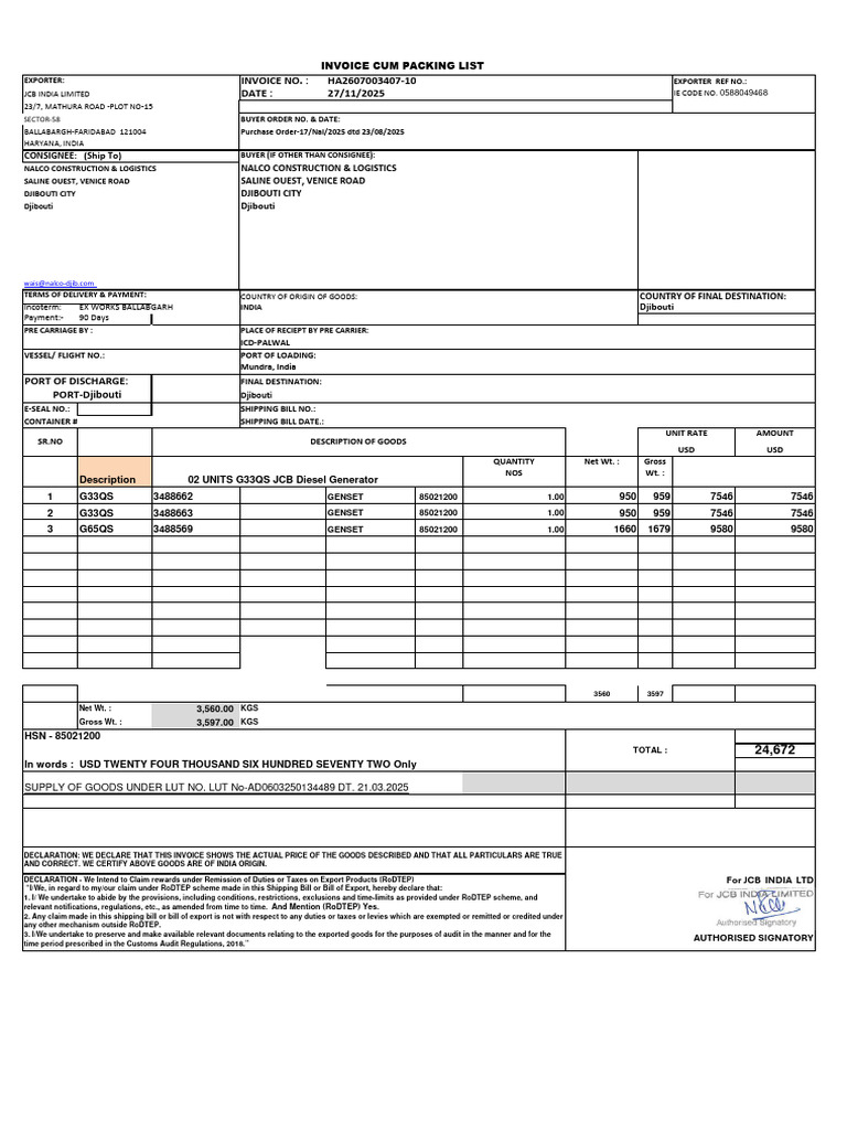 NALCO Invoice 03 Units-33 and 65 QS | PDF | Economies | Business