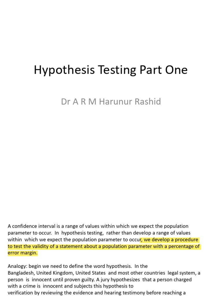 Hypothesis Testing Part One | PDF | P Value | Statistical Significance