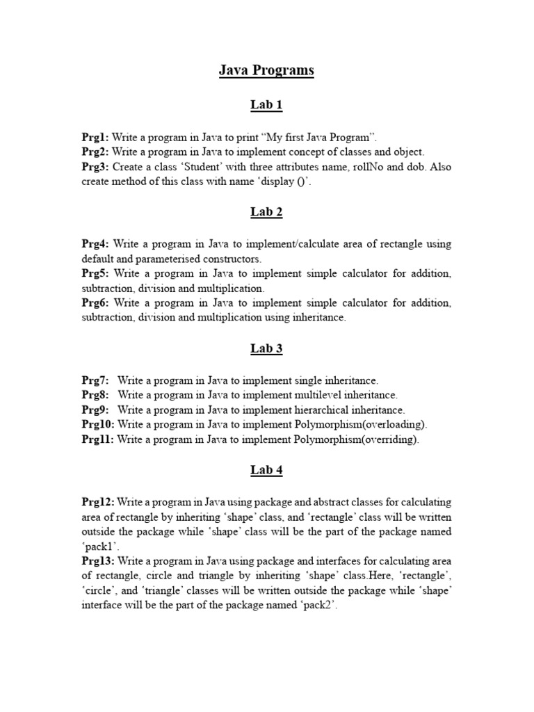 Lab Programs Oopj | PDF | Method (Computer Programming) | Inheritance ...