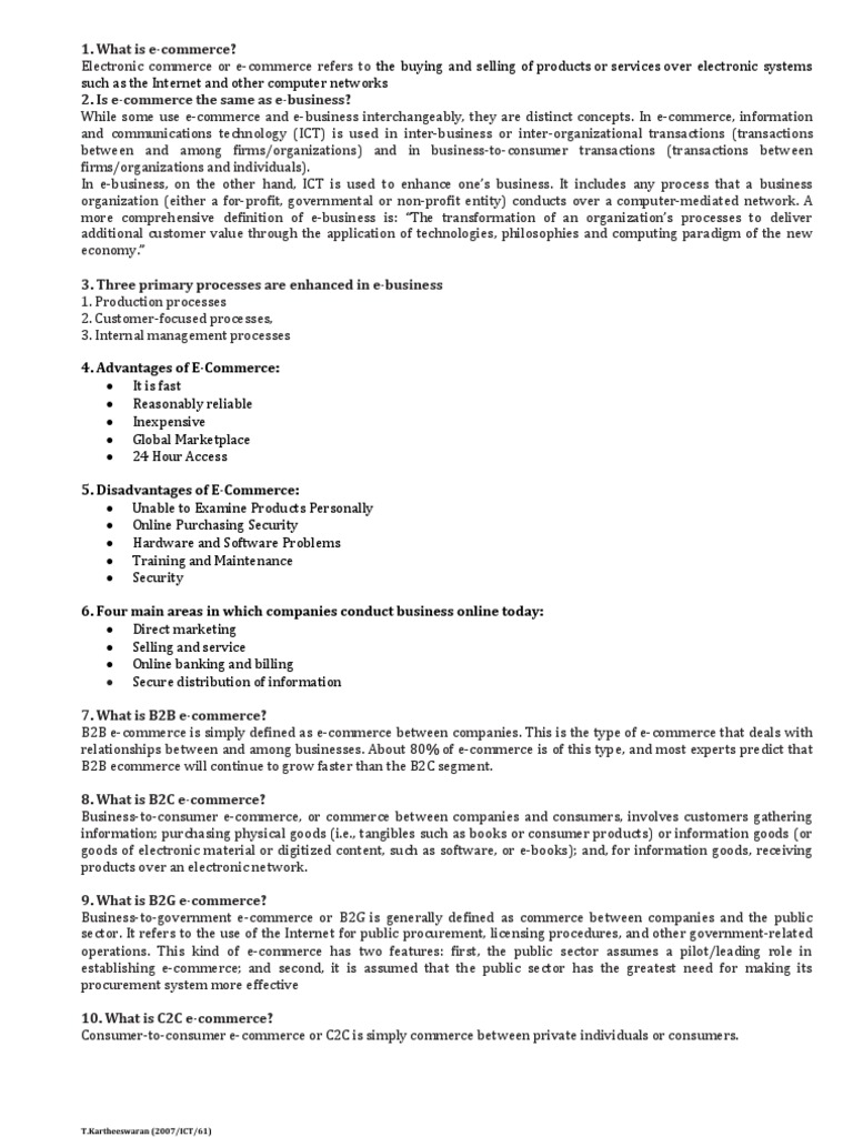 Short Notes Electronic Business E Commerce
