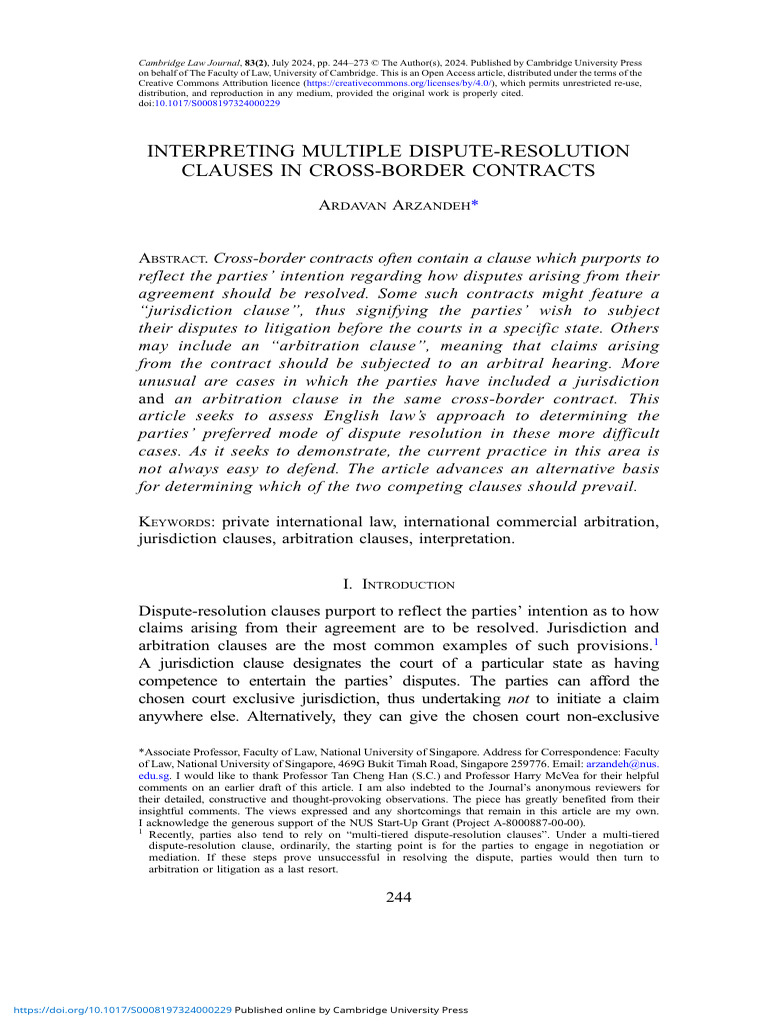 Interpreting Multiple Dispute Resolution Clauses in Cross Border ...