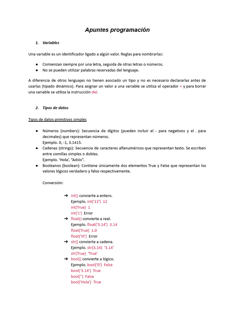 Resumen Programación | PDF | Python (lenguaje de programación) | Tipo ...