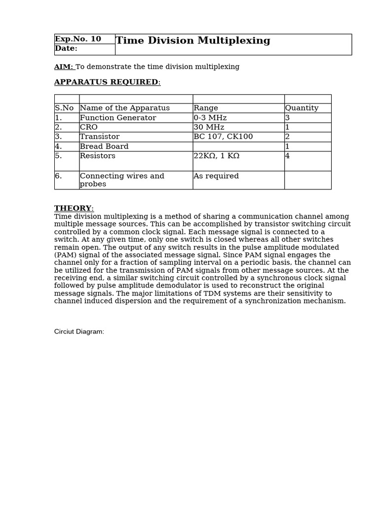 EXP 10 | PDF | Multiplexing | Electrical Network