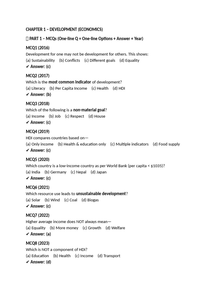 Chapter 1 - Development (Economics) | PDF | Economic Development ...