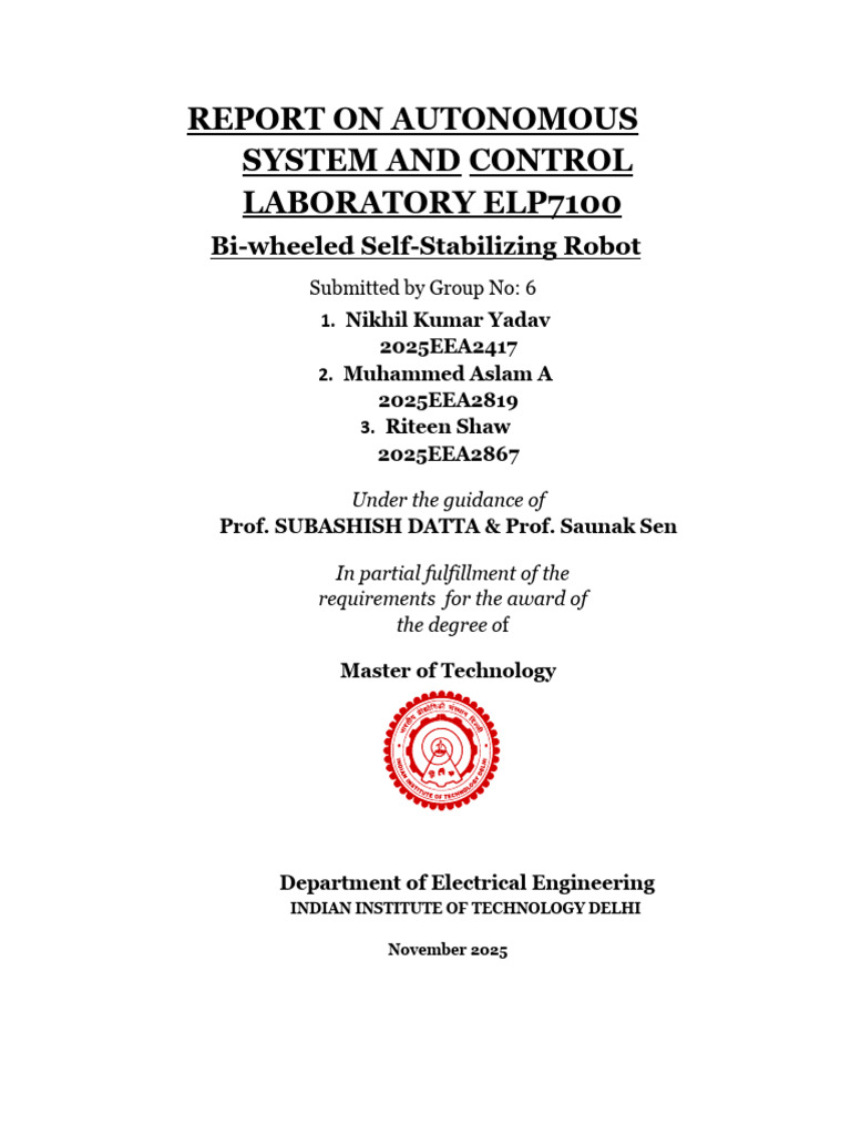 Self Balancing Robot GRP 6 | PDF | Control Theory | Mechanics