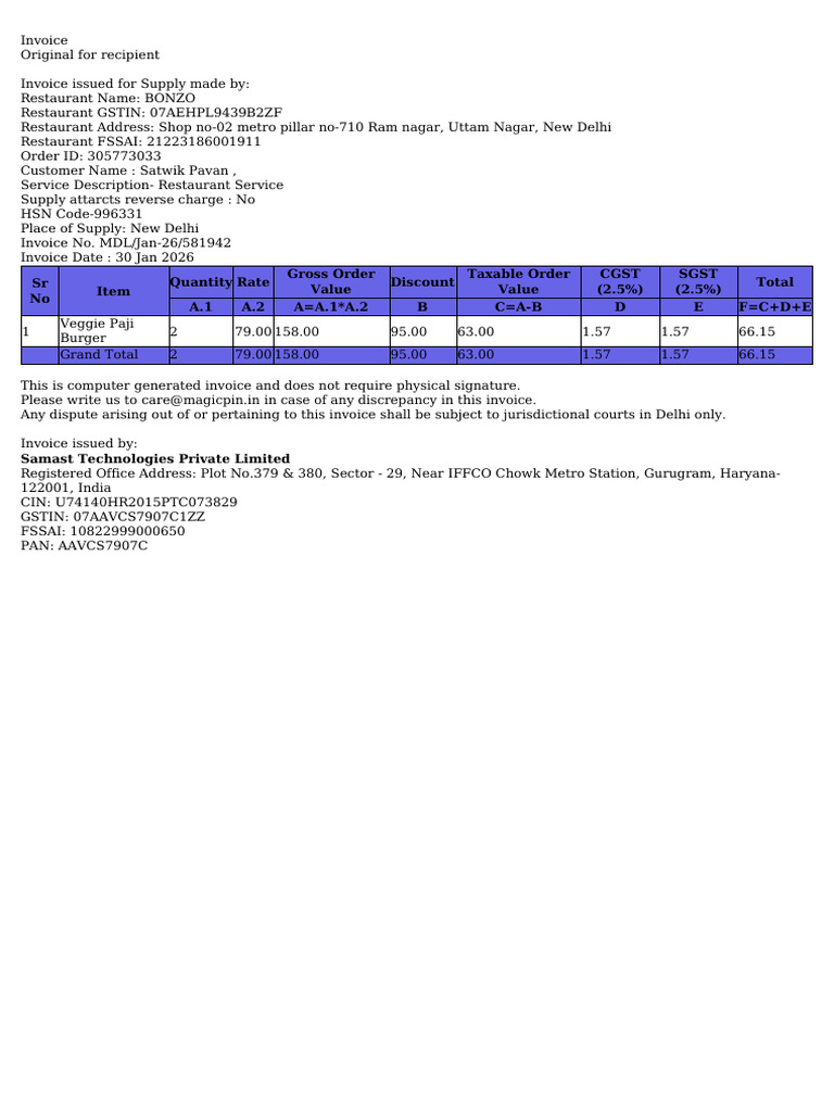 Order Invoice 305771712 | PDF