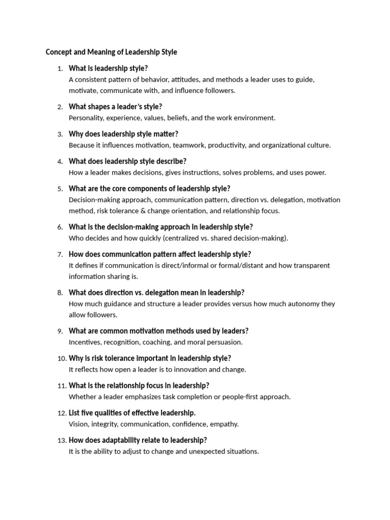 Concept and Meaning of Leadership Style | PDF | Leadership | Motivational