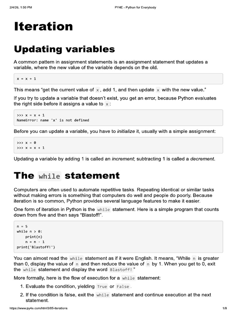 PY4E - CHAP 6 - Iteration | PDF