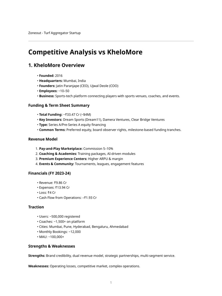Zoneout Competitive Analysis on KheloMore | PDF | Valuation (Finance ...