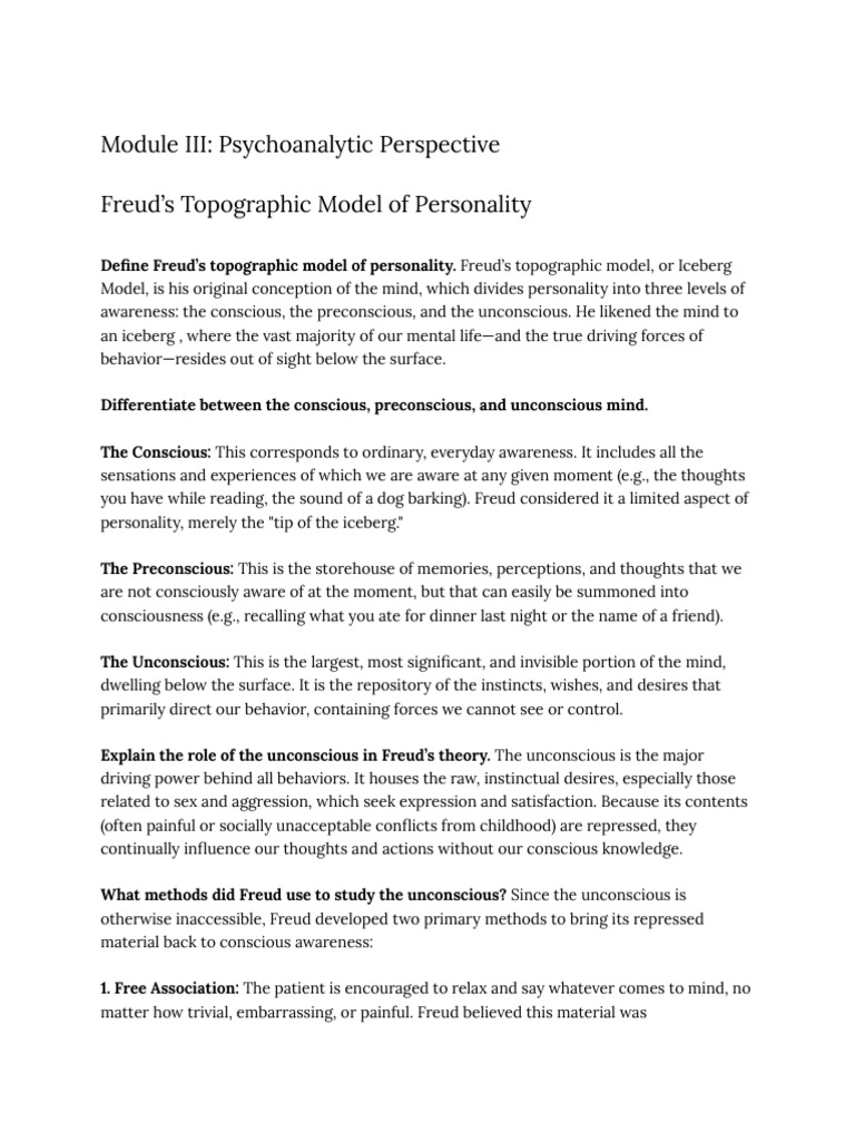 Personality Theory Module 3 | PDF | Unconscious Mind | Sigmund Freud