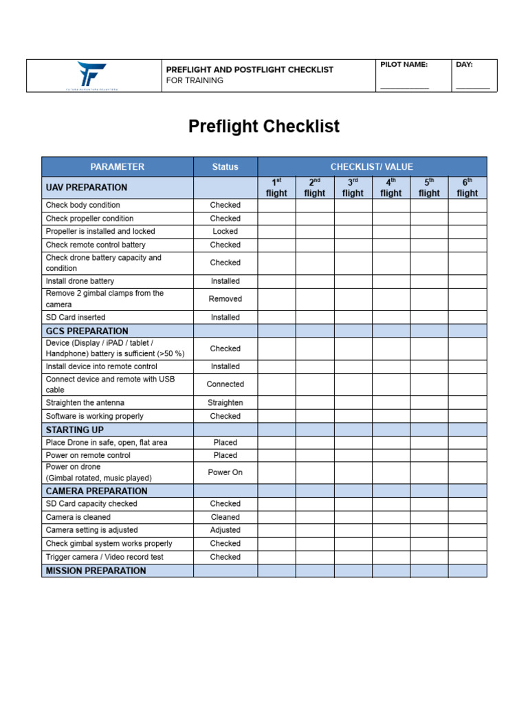 Preflight _ Postflight Checklist -.Docx | PDF | Unmanned Aerial Vehicle