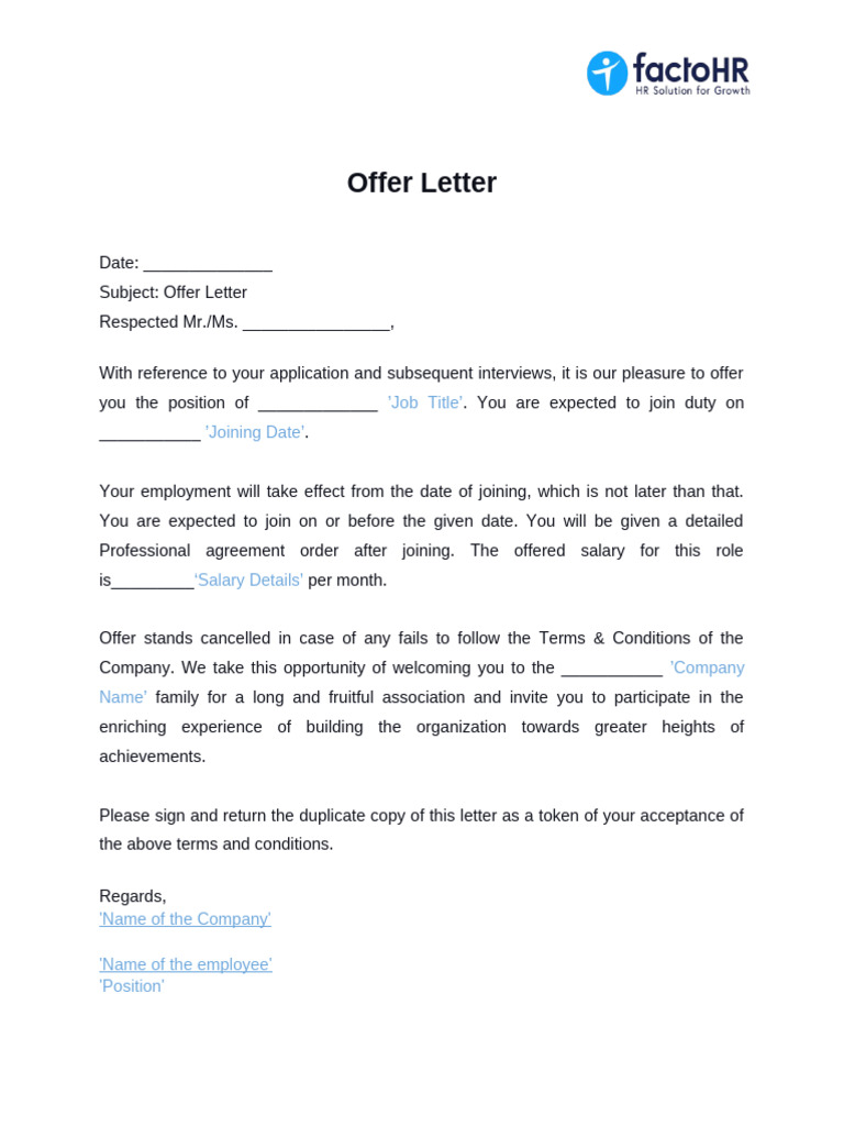 Offer Letter Format - 1 | PDF