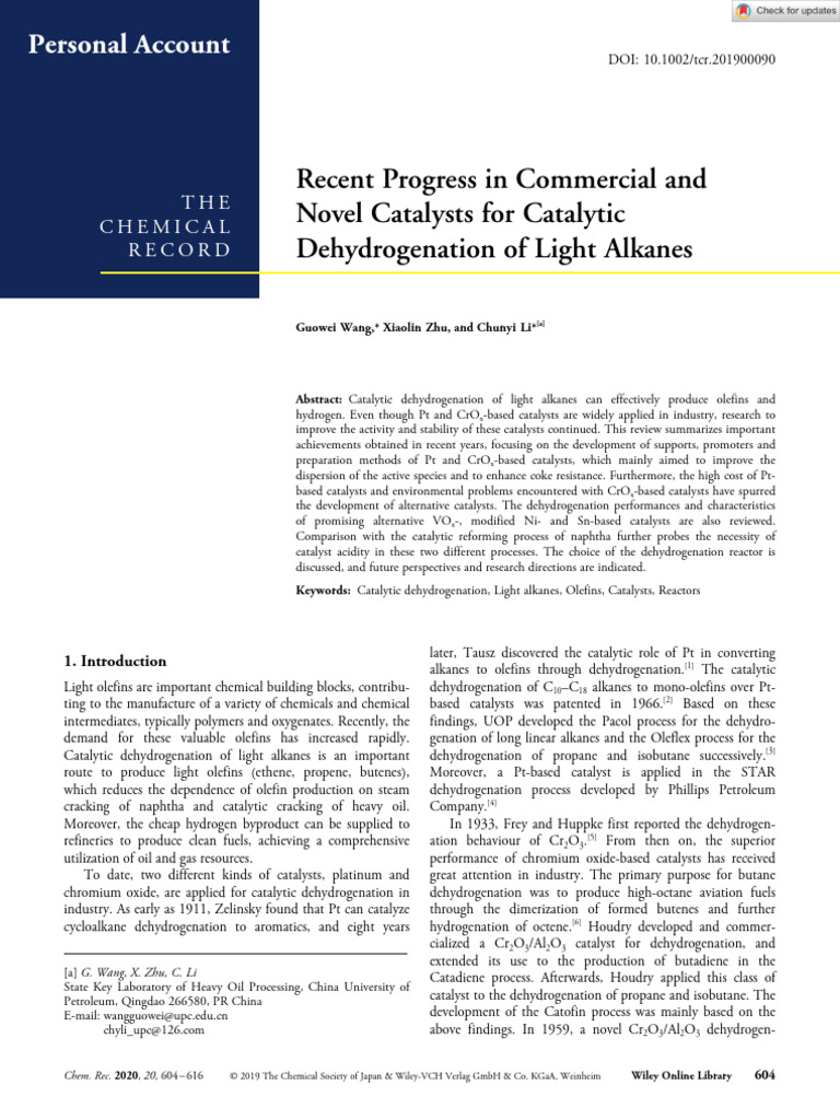 Catalytic Dehydrogenation of Light Alkanes | PDF | Catalysis | Chemical ...