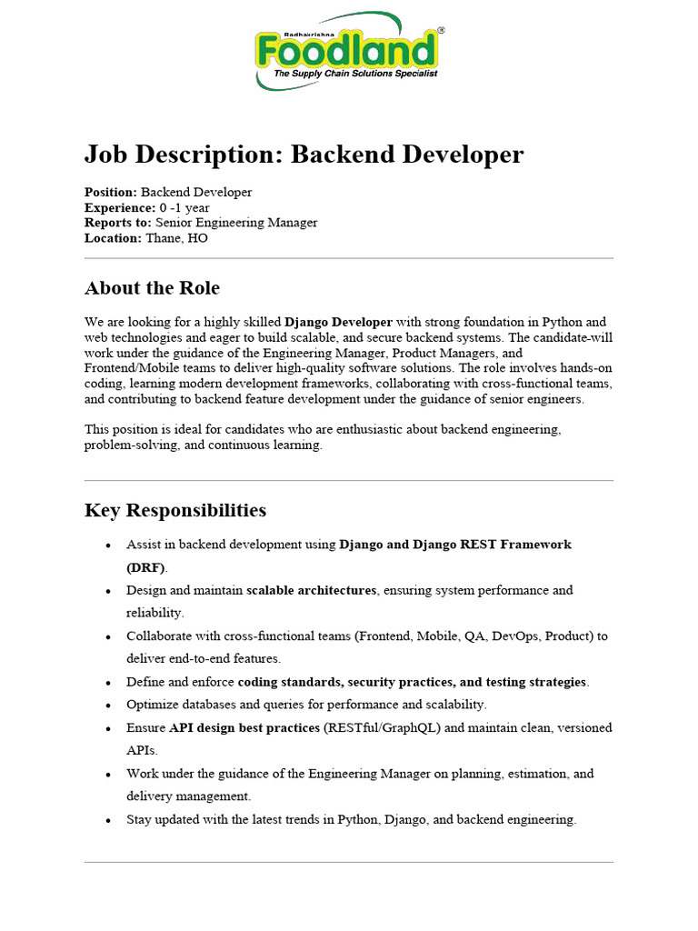 JD- Backend Developer | PDF | Computer Engineering | Systems Engineering