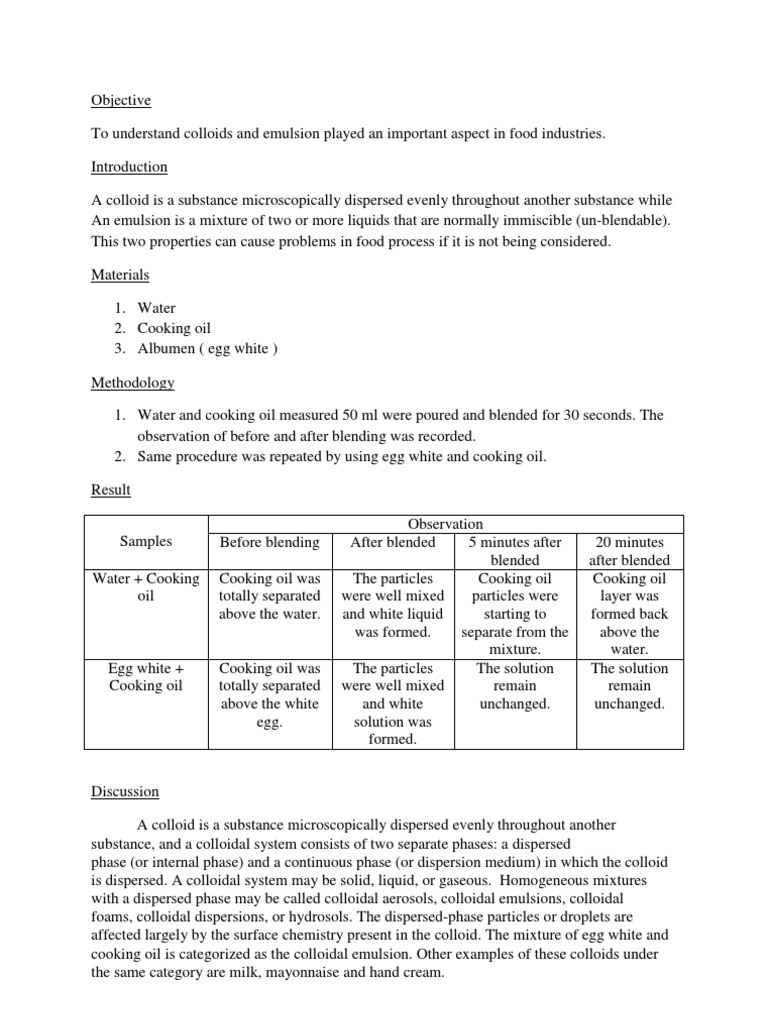 Colloid Emulsion Experiment Download Free Pdf Colloid Emulsion