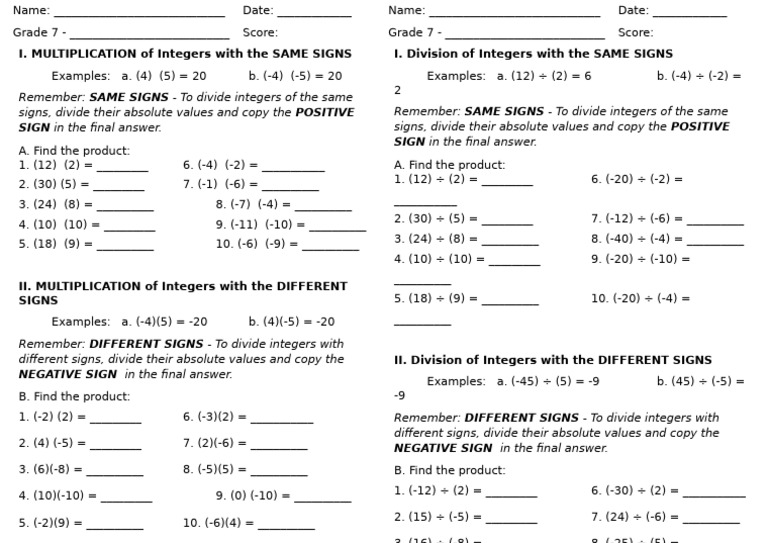Division of Integers Sbclass | PDF | Multiplication | Chess Openings