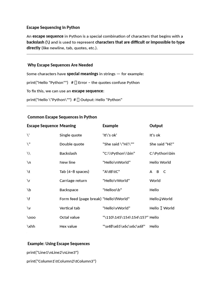 Escape Sequencing in Python | PDF