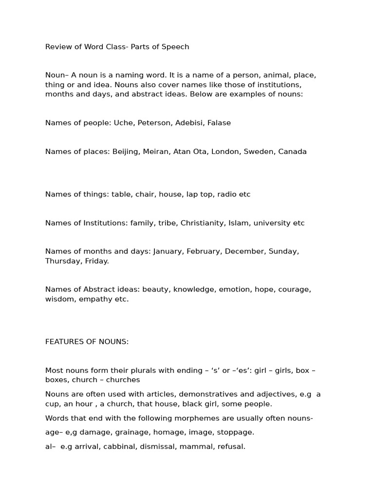 General Review On Parts of Speech | PDF | Verb | Plural