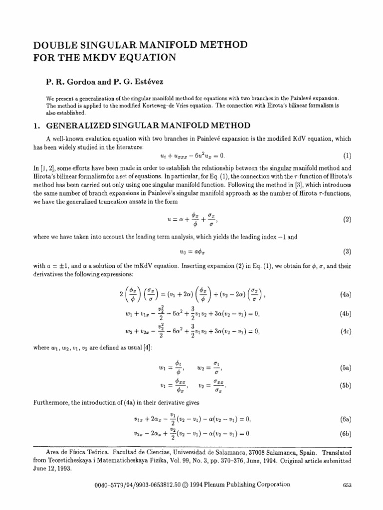Double Singular Manifold Method For The MKDV Equation | PDF | Equations ...