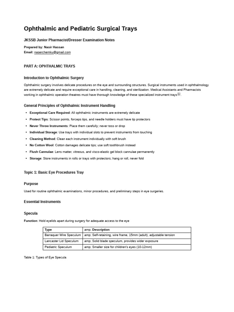 Ophthalmic Pediatric Surgical Trays JKSSB | PDF | Glaucoma | Cornea