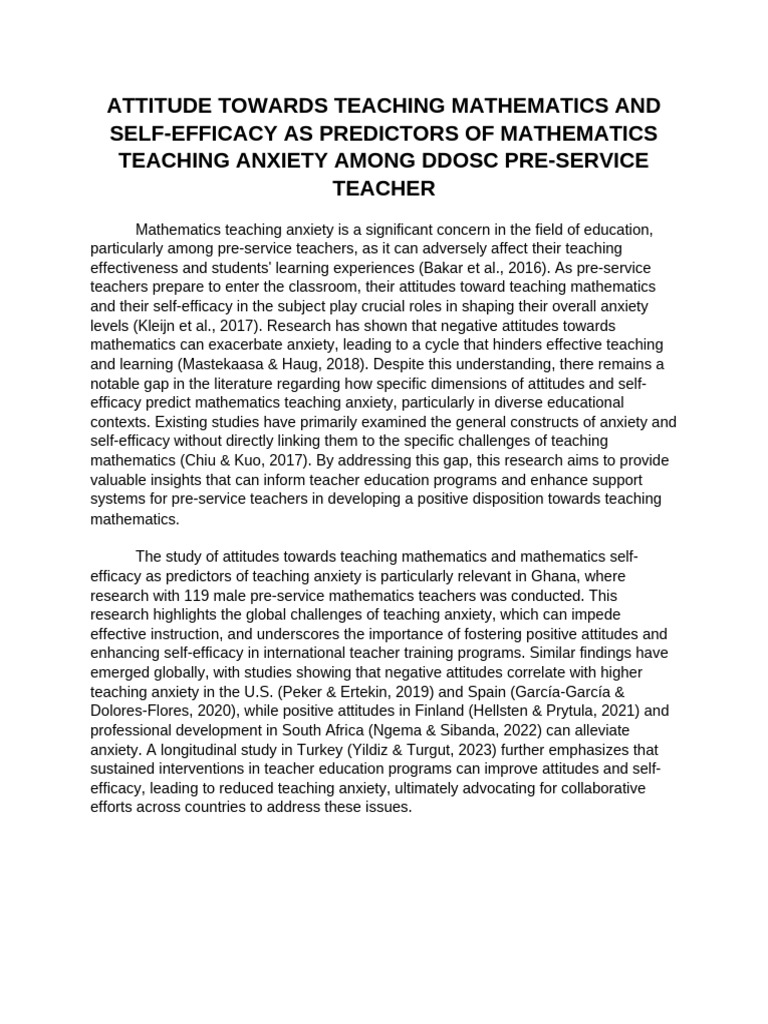 ATTITUDE TOWARDS TEACHING MATHEMATICS AND MATHEMATICS SEL1 | PDF | Self ...