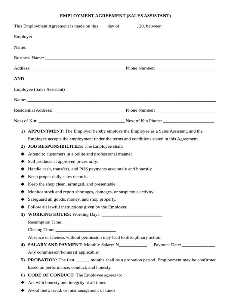 Employment Agreement | PDF | Employment | Economies