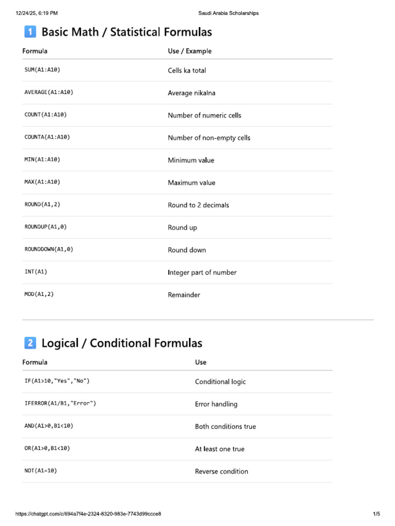 Excel Formulas | PDF