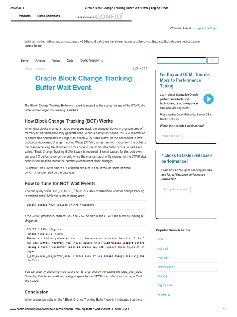 Oracle Block Change Tracking Buffer Wait Event - Logical Read | PDF ...