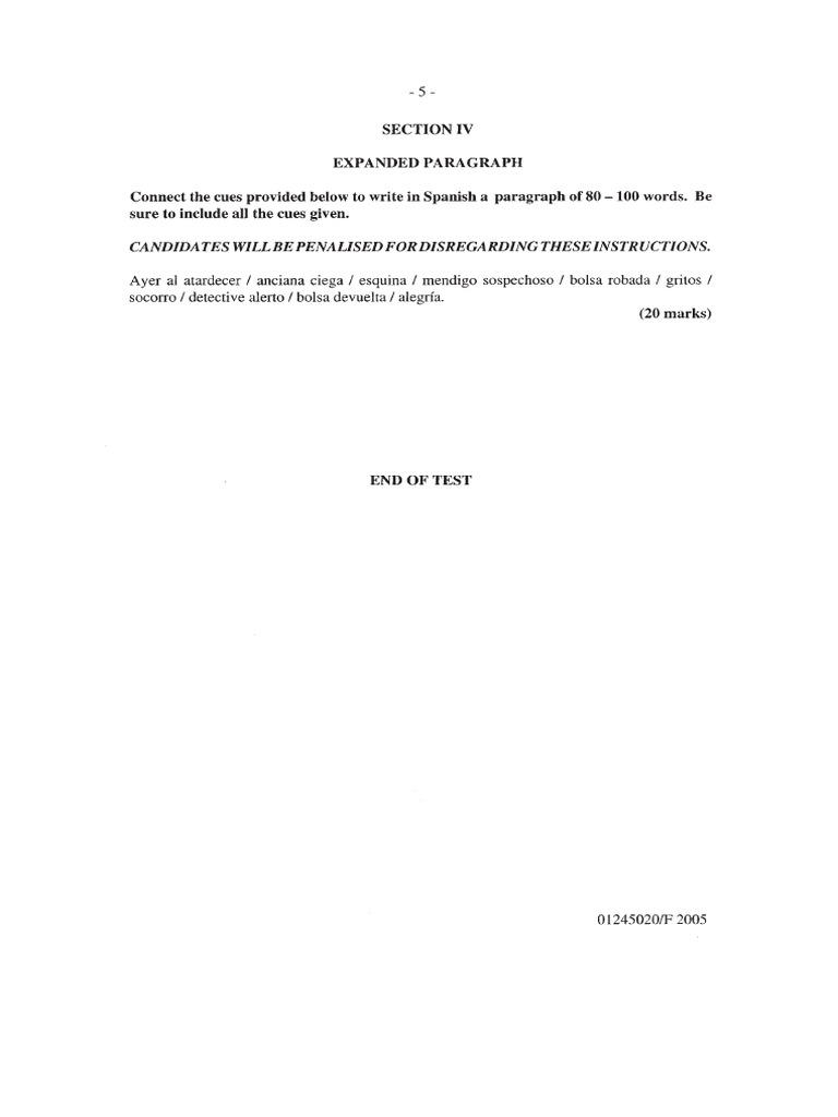 CSEC Spanish Past Papers 2 May 2005 Reading Comprehension | PDF