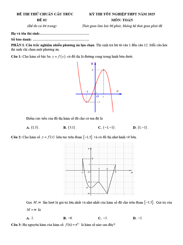 Đề 02. Đề Thi Thử Tn Thpt 2025 Môn Toán - Bộ 2 (Lg) | PDF