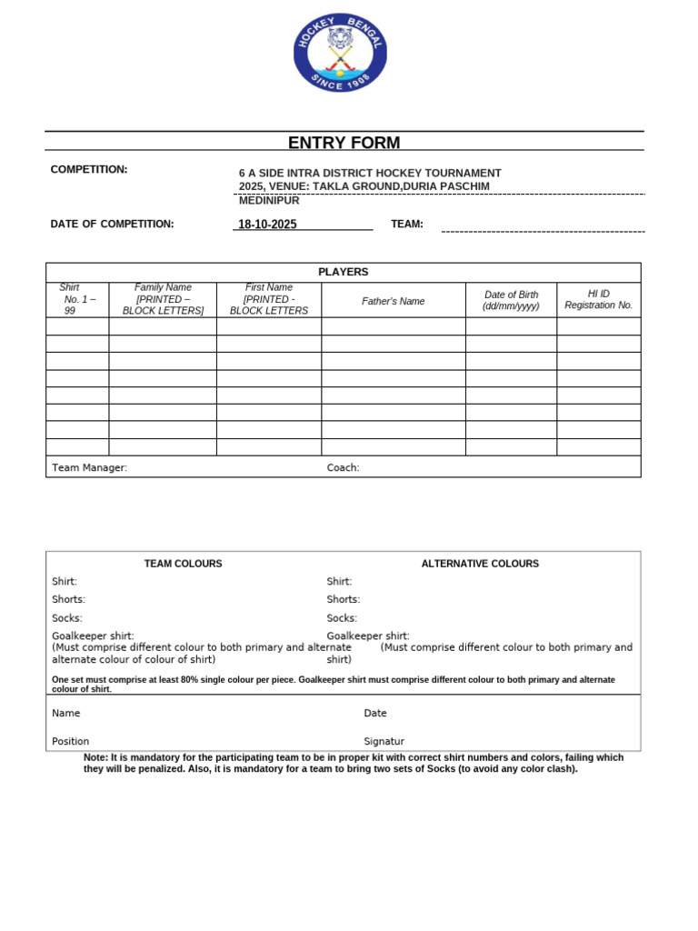 Team Entry Form PM 1 | PDF