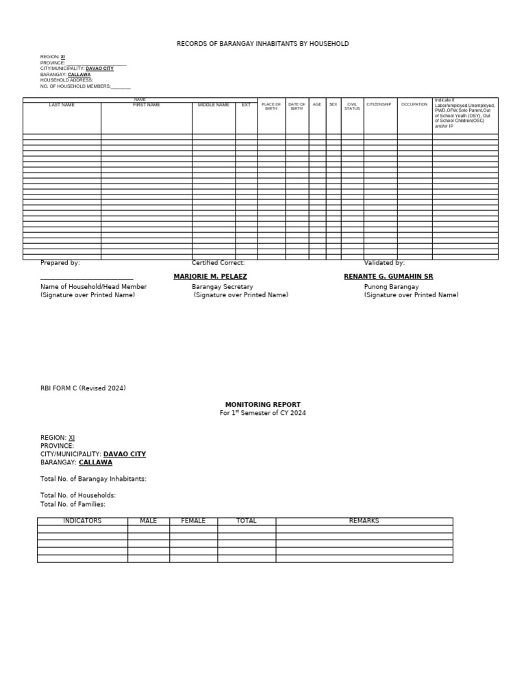 Records of Barangay Inhabitants by Household | PDF