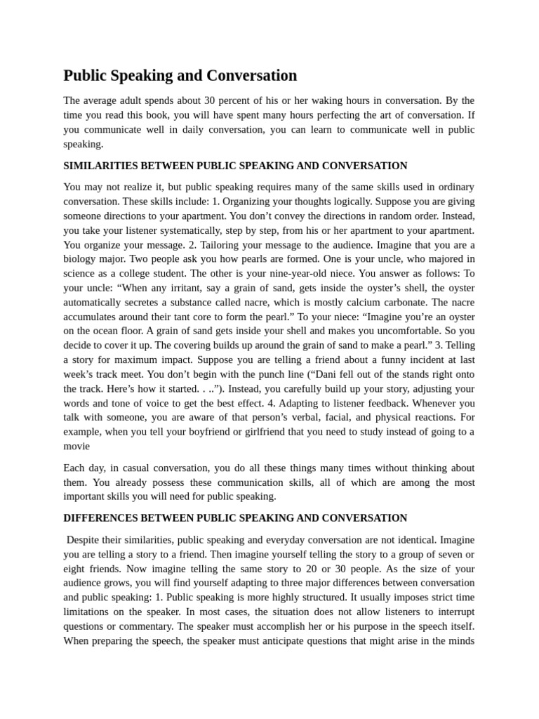 Public Speaking and Conversation | PDF | Public Speaking | Conversation