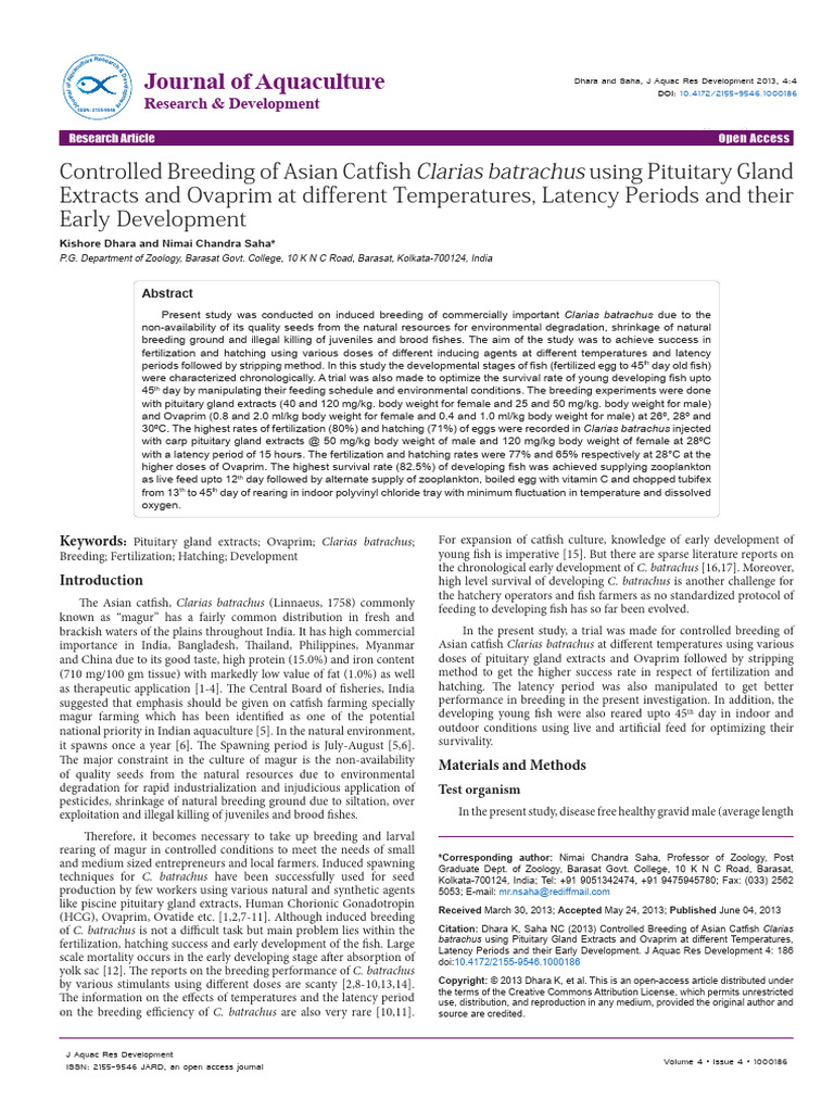 Controlled Breeding of Asian Catfish Cla | PDF | Analysis Of Variance ...