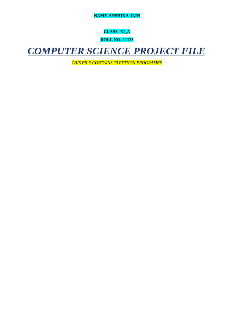 Anshika Jain Rollno 23 Computer Science Practical File Final | PDF