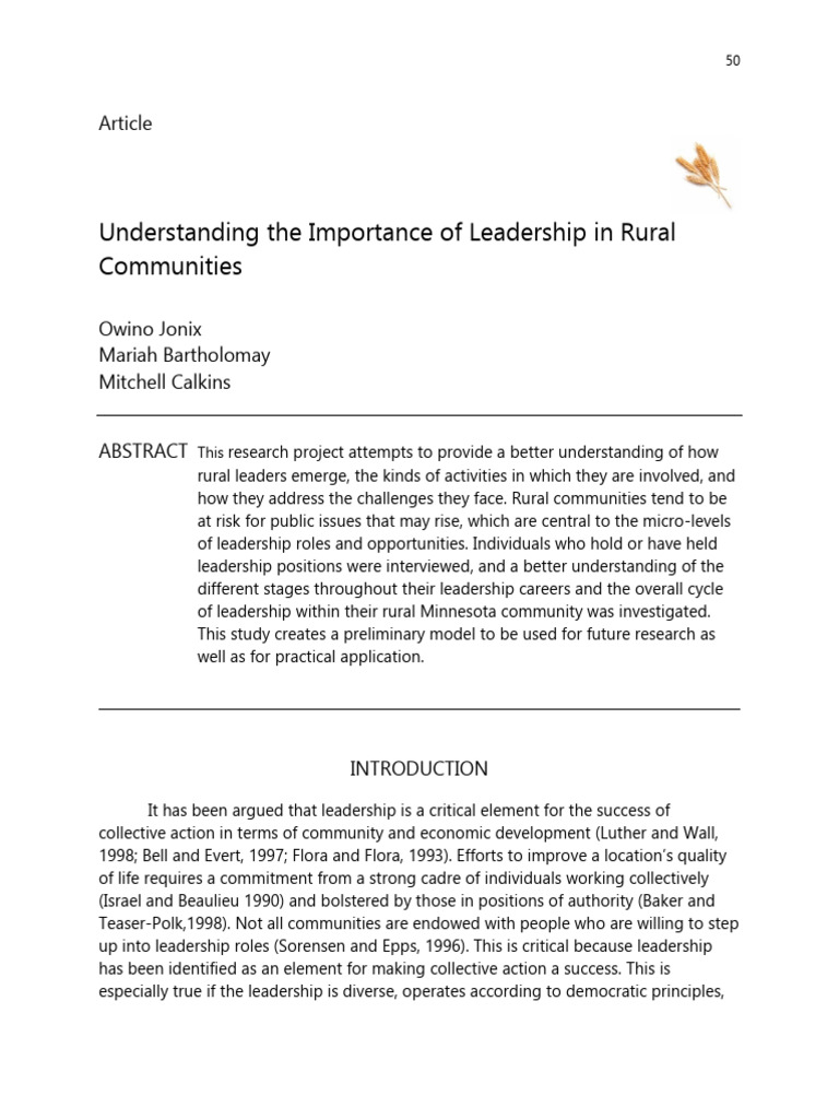 The Importance of Leadership in Rural Communities | PDF | Leadership ...