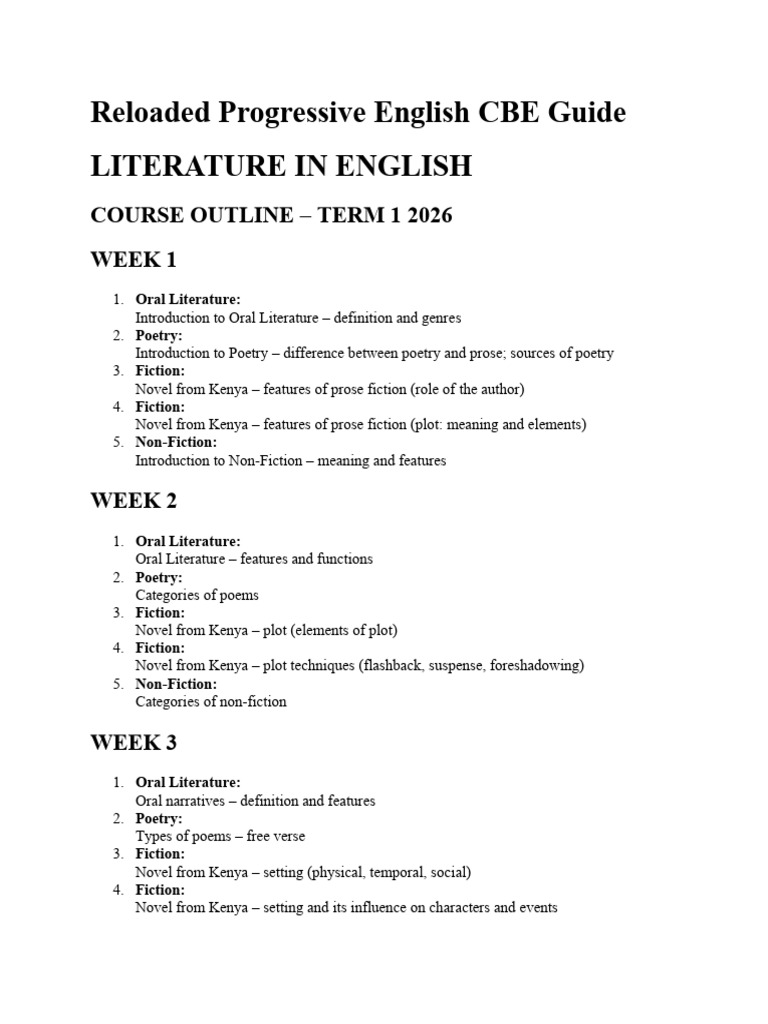 Lit in Eng G10 Course Outline Term One | PDF | Novels | Poetry