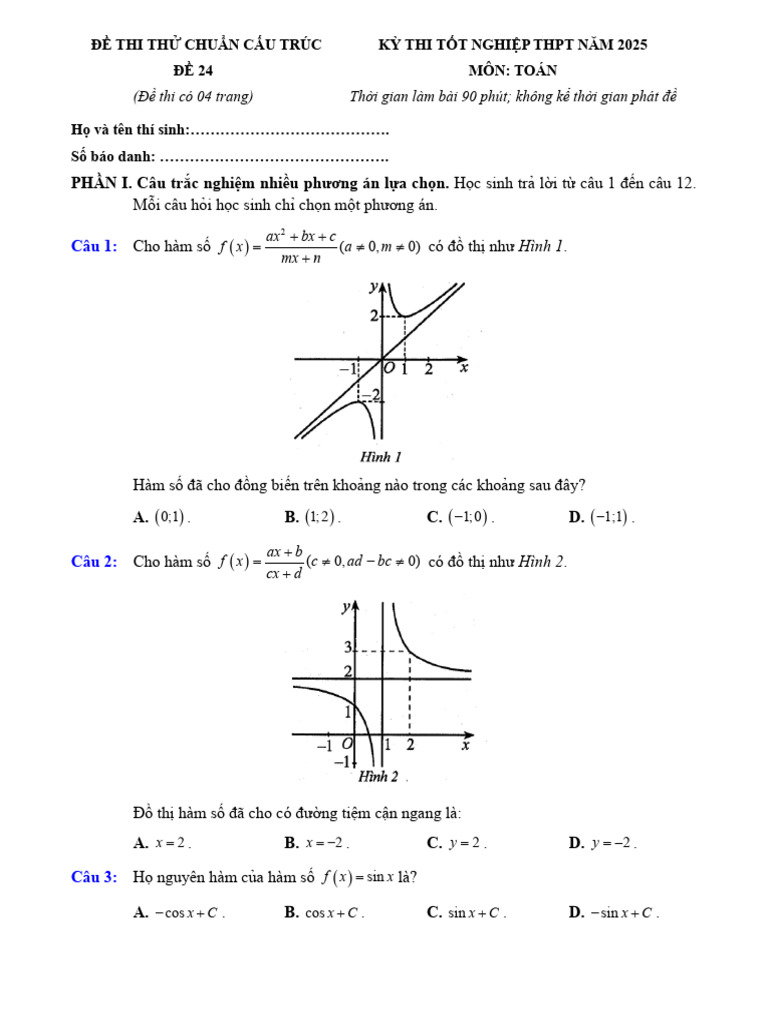 Đề 24. Đề Thi Thử Tn Thpt 2025 Môn Toán - Bộ 2 (Lg) | PDF