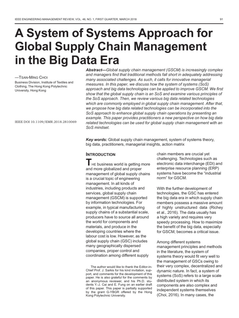 A System of Systems Approach For Global Supply Chain Management in The ...