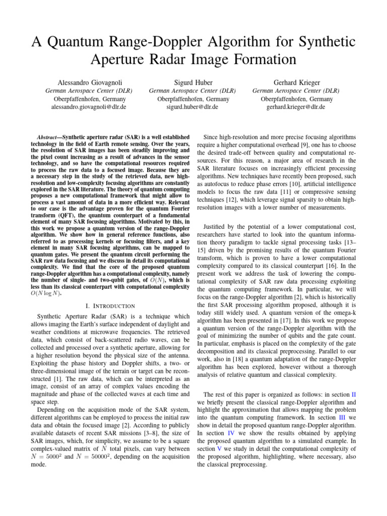A Quantum Range-Doppler Algorithm For Synthetic | PDF | Mathematics