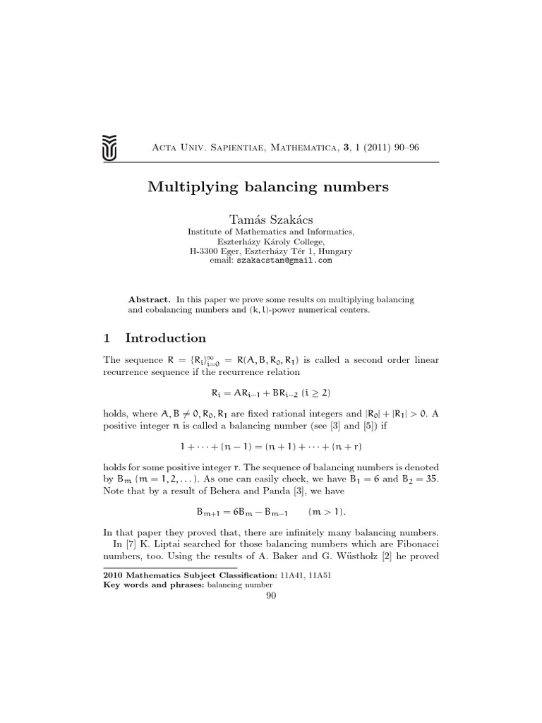 Multiplying Balancing Numbers | PDF | Sequence | Numbers