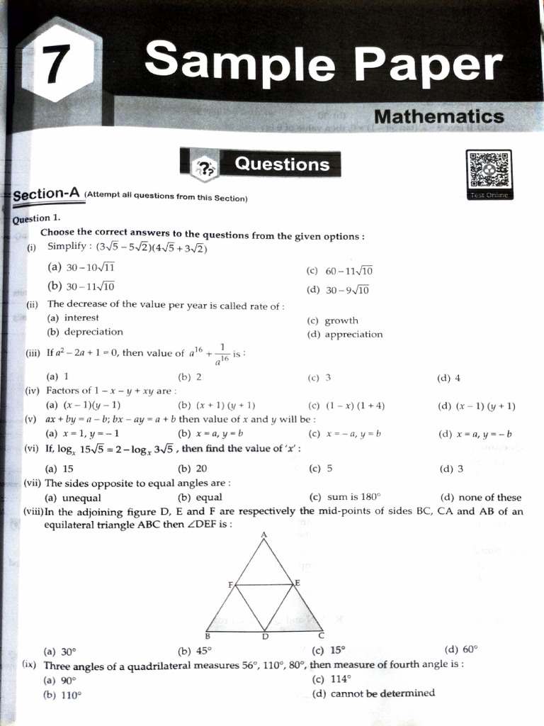 STD 9 Maths Sample Paper 7 | PDF