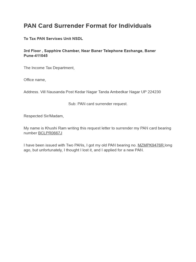 Pan Surrender Form | PDF
